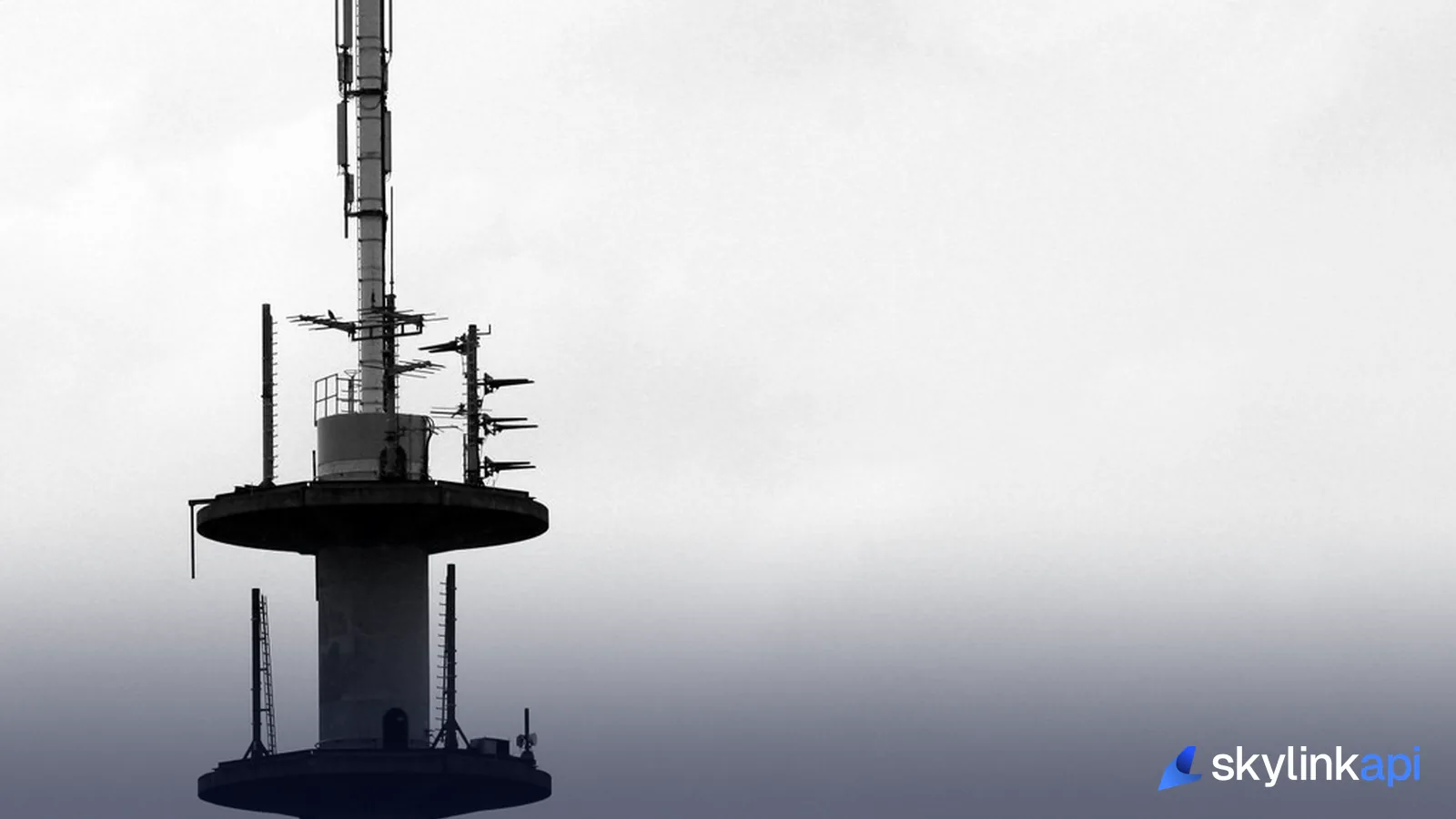 A communications mast fitted with radio antennas