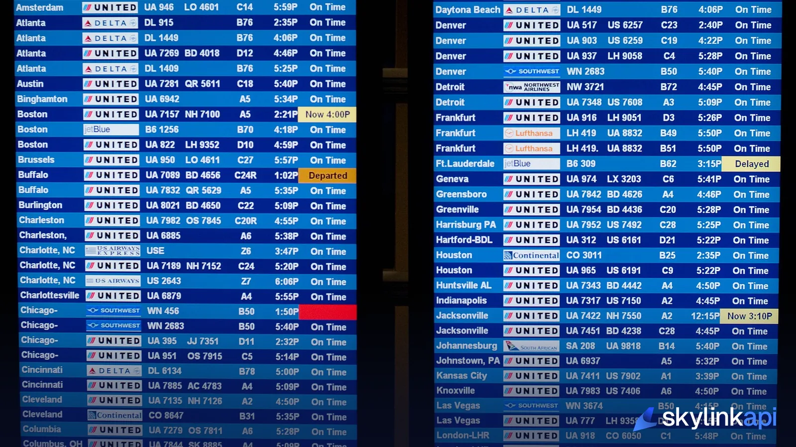 An airport departure board