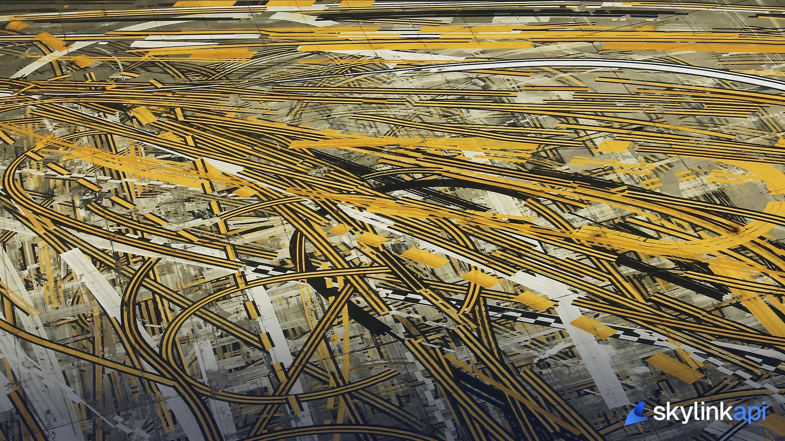 The taxiways and pavement markings a ground/airport-diagram chart maps out, from above