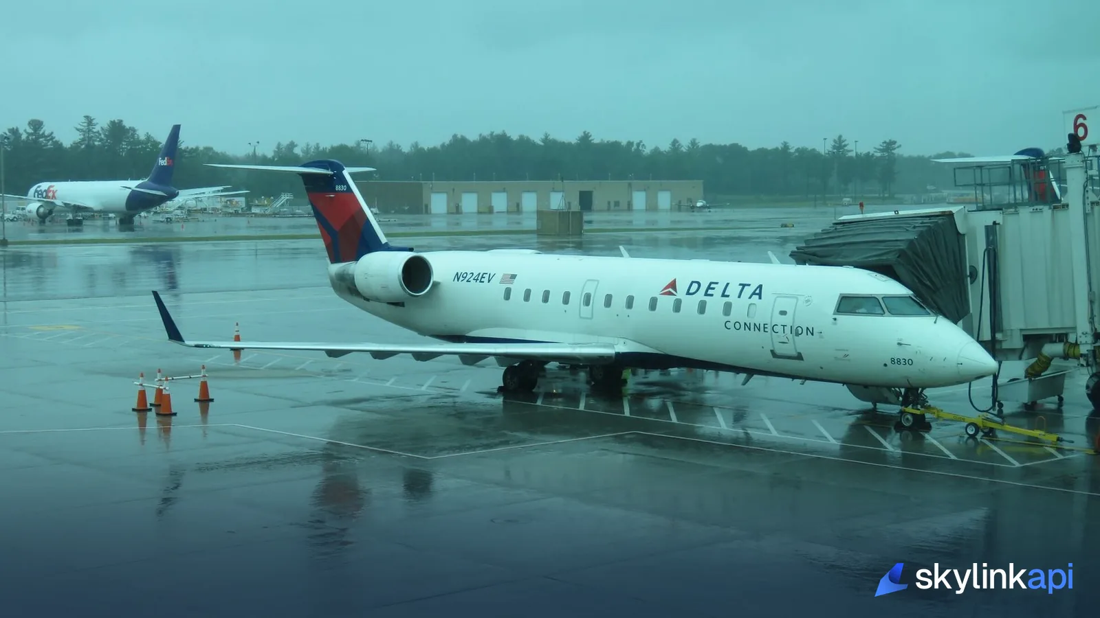 A Delta Connection regional jet at the gate in Manchester, New Hampshire