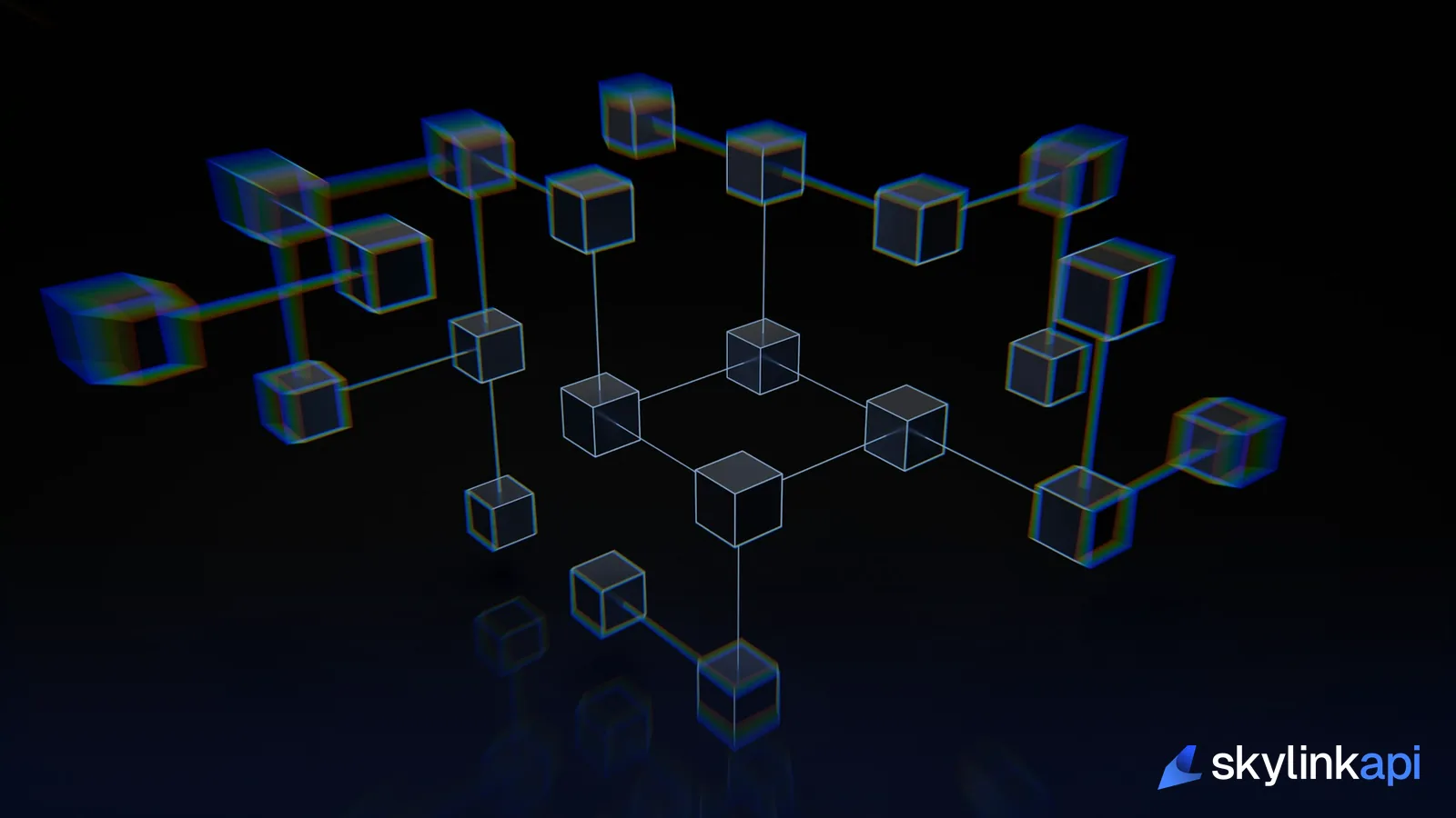 Abstract geometric cubes representing structured tool calls an AI model can make through MCP