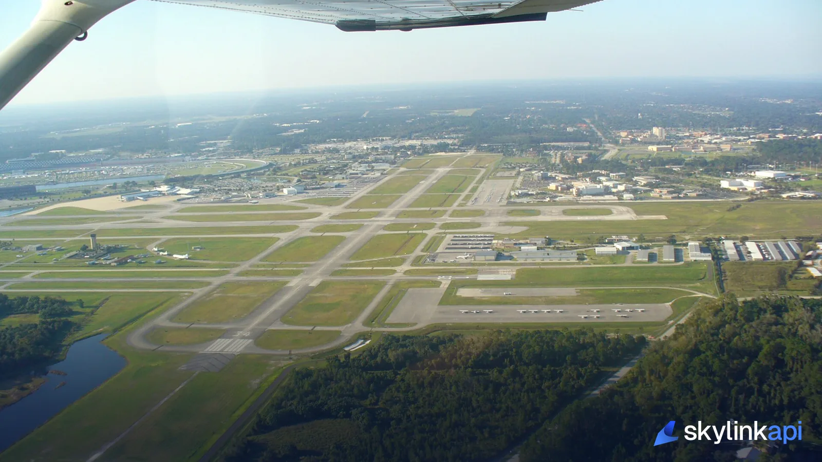 An aerial view of runway 7R at Daytona Beach International Airport