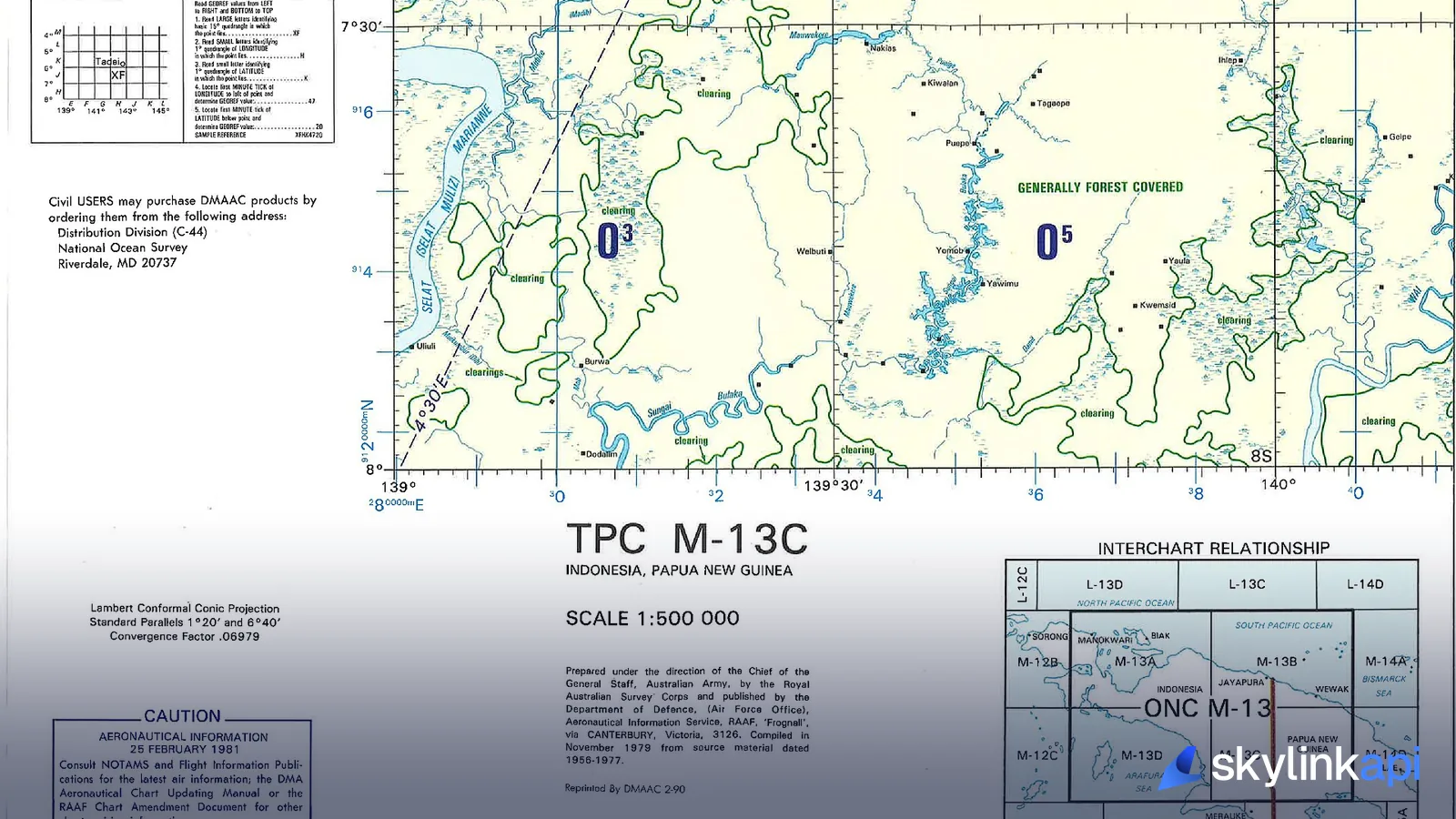 An aeronautical chart whose caution box tells pilots to consult NOTAMs
