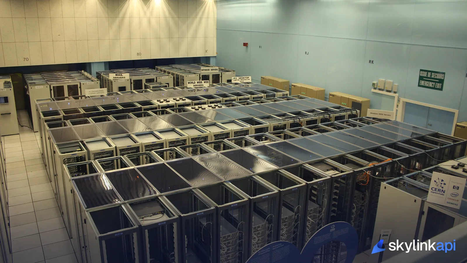 Rows of server cabinets in a data centre
