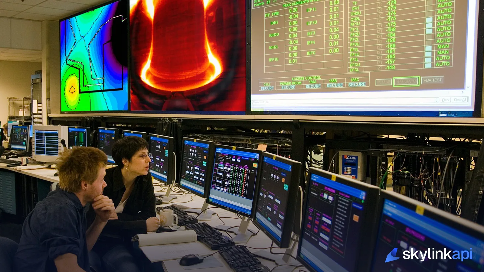 Operators watching monitoring displays in a control room