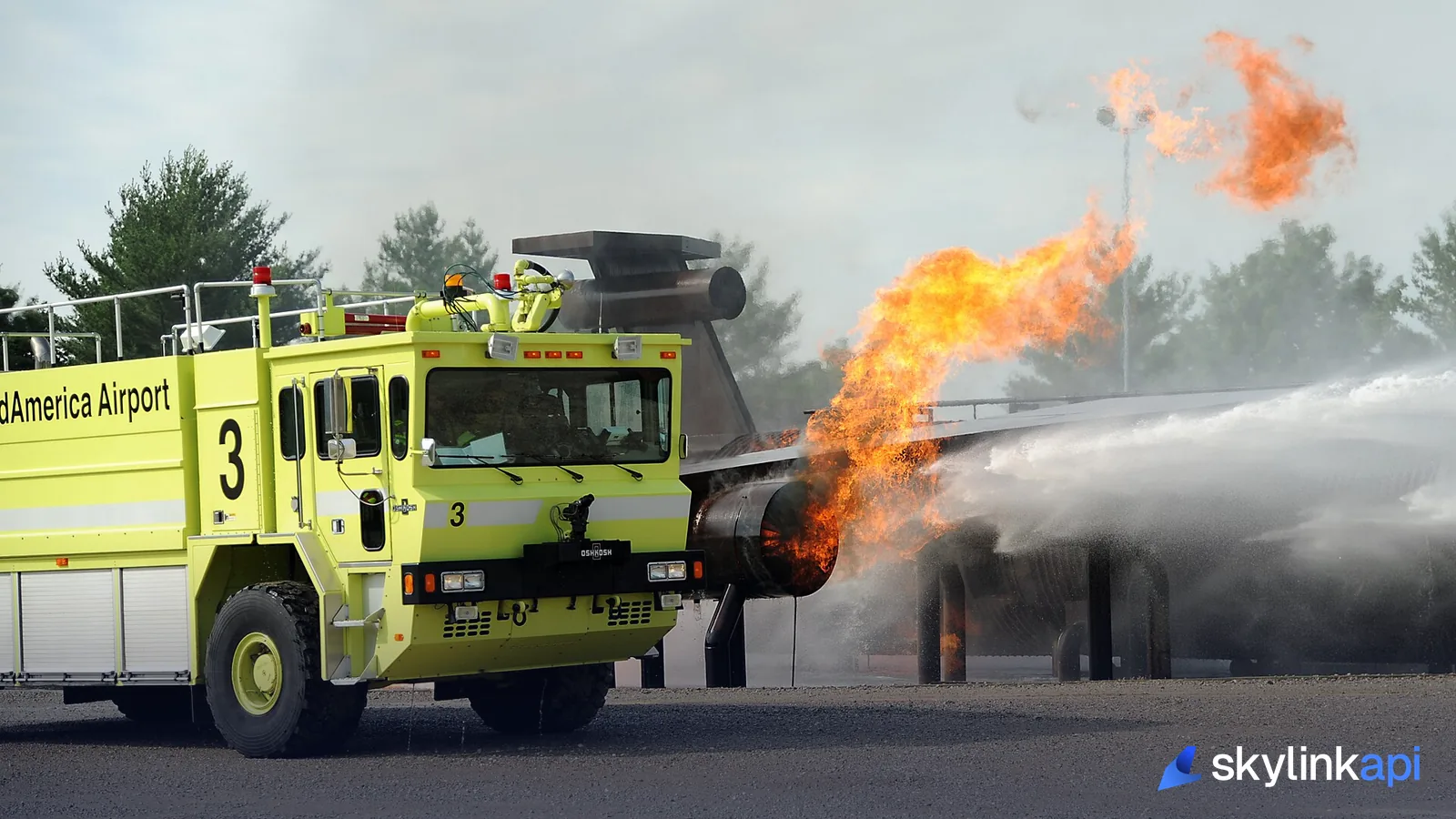 Airport fire and rescue crews on the training ground — they stand by for an overweight or emergency landing