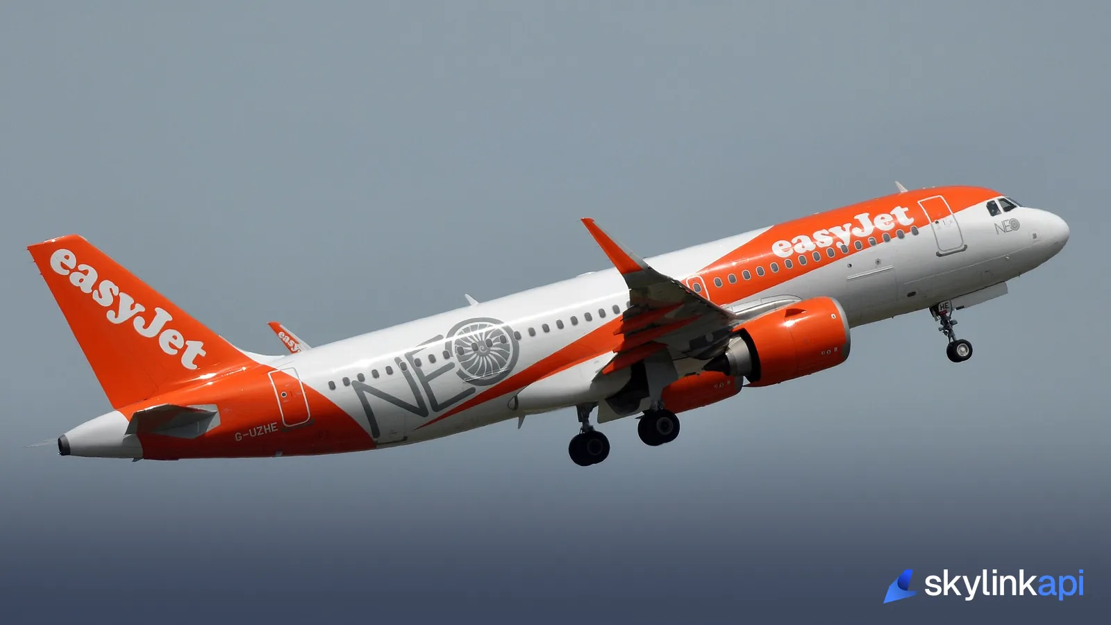 An easyJet Airbus A320neo climbing after take-off