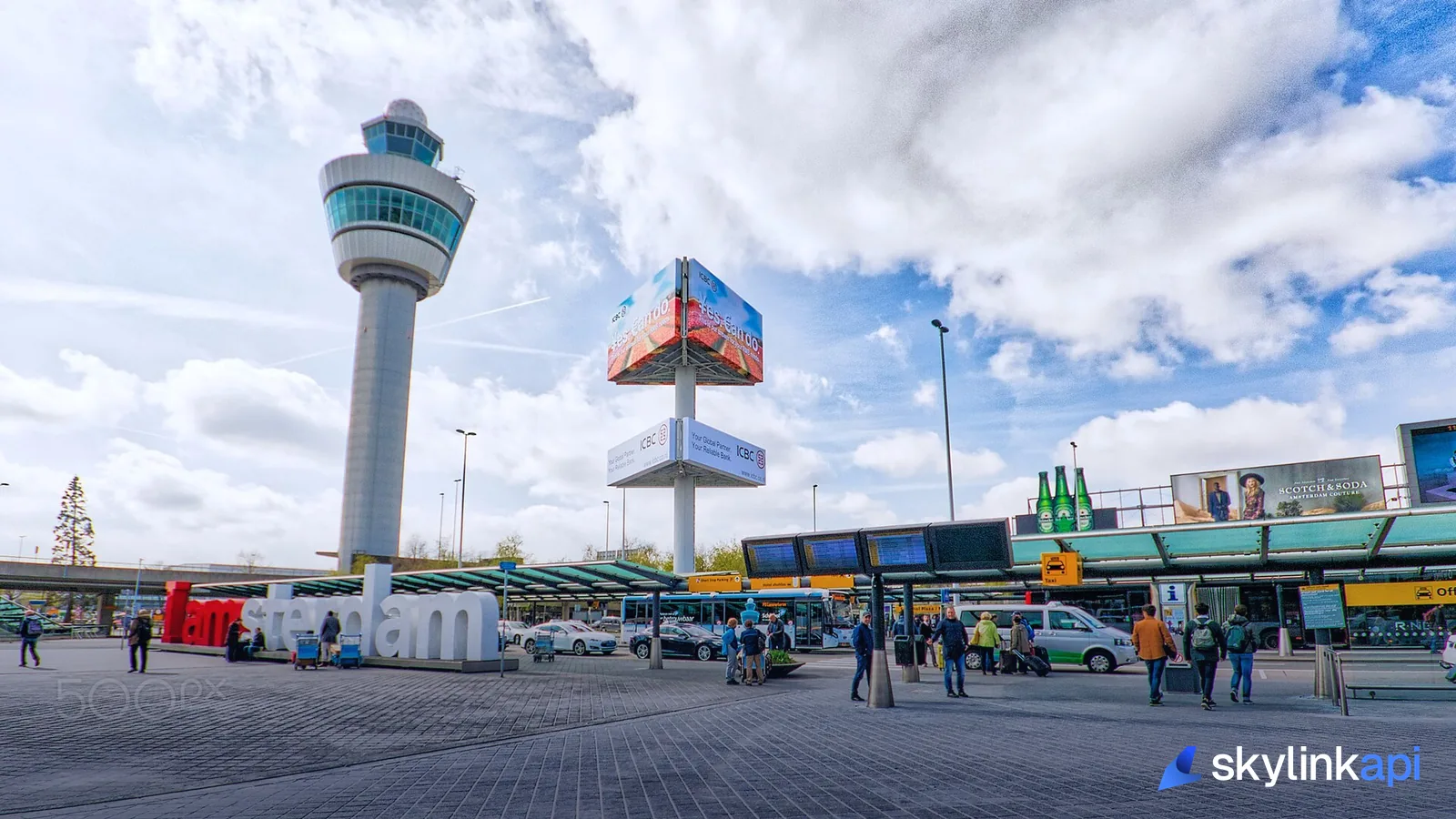 An airport's control tower and apron — every field publishes its own NOTAMs
