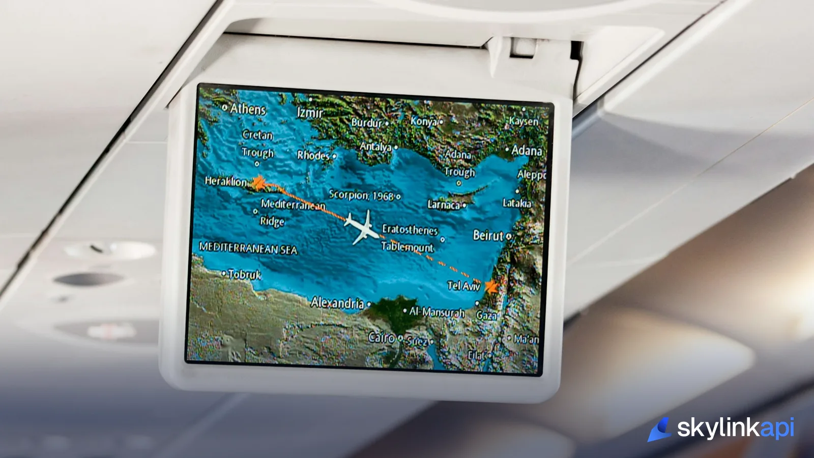 Flight-tracking map display showing an aircraft route plotted across European airspace