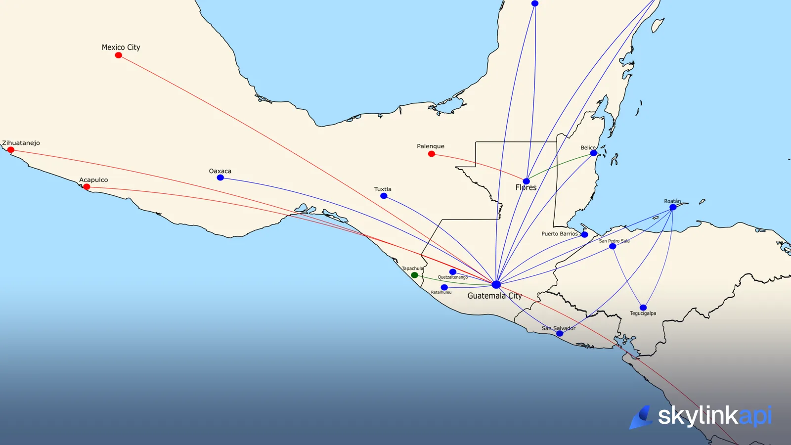 A TAG Airlines route map of Central America
