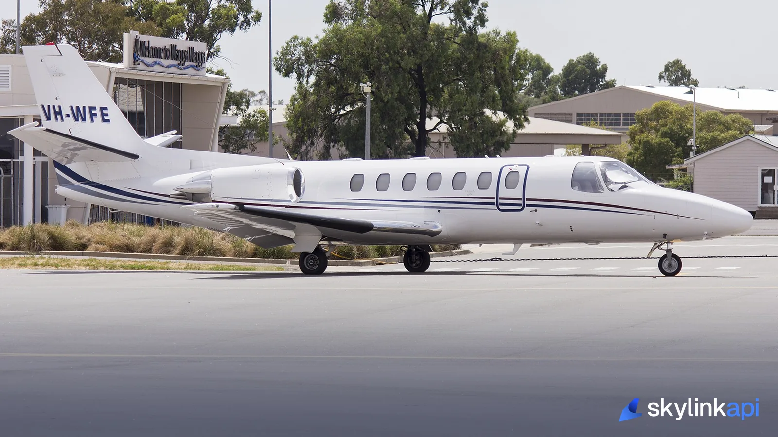 A corporate jet on an airport ramp, the kind of aircraft owners often ask to block from public trackers