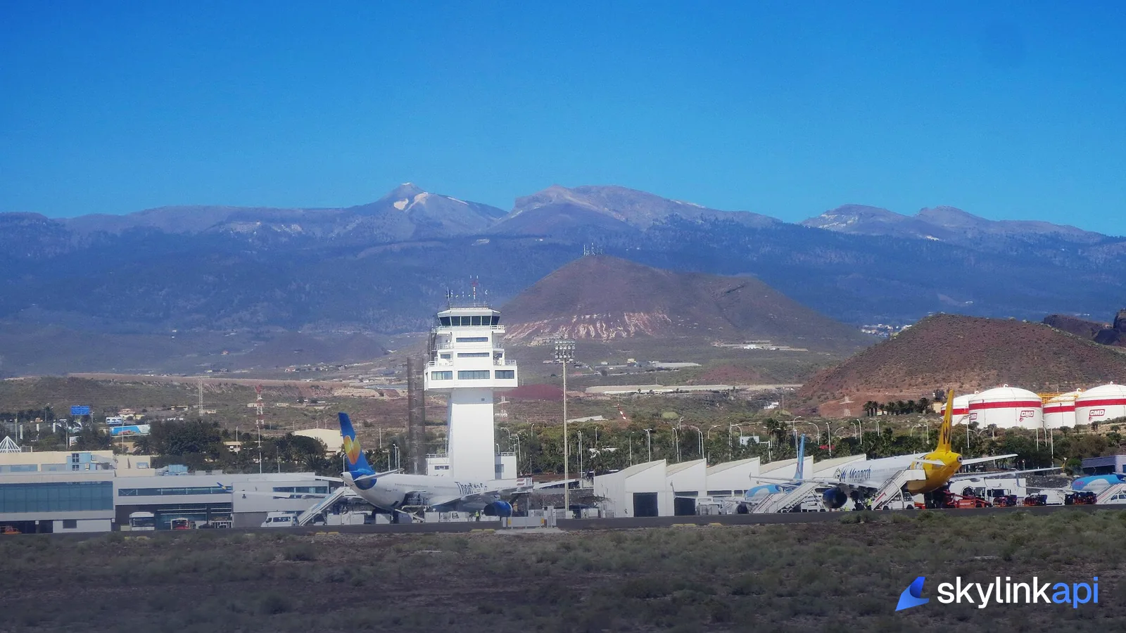 Tenerife South Airport, with Mount Teide behind